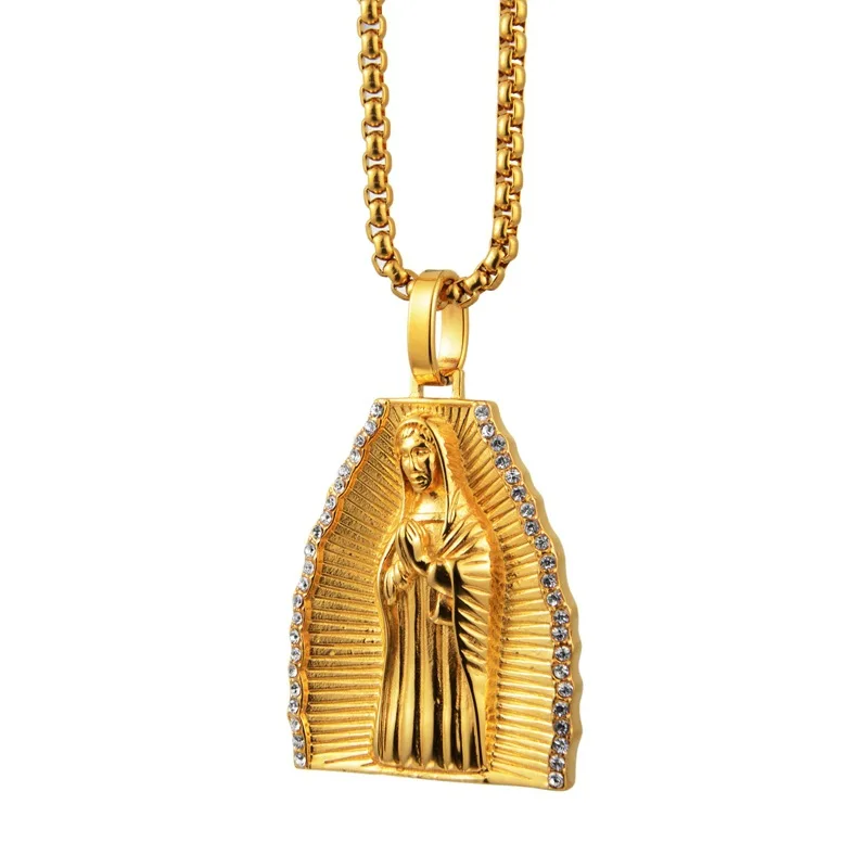 

New Arrived Trendy Fashion Prayer Virgin Mary Pendant Necklace Charm Chain Gold Plating Catholicism Jewelry Gift For Men Women