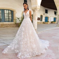 backless wedding dresses a line deep v neck tulle appliques lace dubai arabic wedding gown bridal dress vestido de noiva