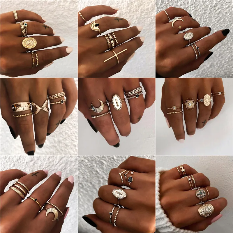 Кольцо женское с черным камнем 5 шт./компл.|Кольца для помолвки| |