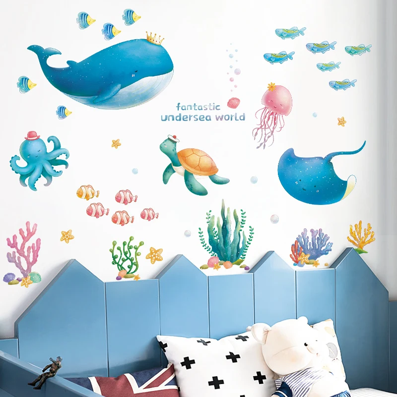 

Cartoon Marine Animals Wall Stickers for Kids rooms Nursery Bathroom Tile Wall Decor Self-adhesive Vinyl Wall Decals Home Decor