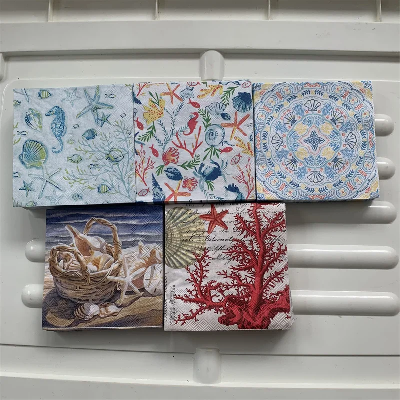 25 см Декупажные свадебные салфетки бумажные милые Синий Морской якорь Краб