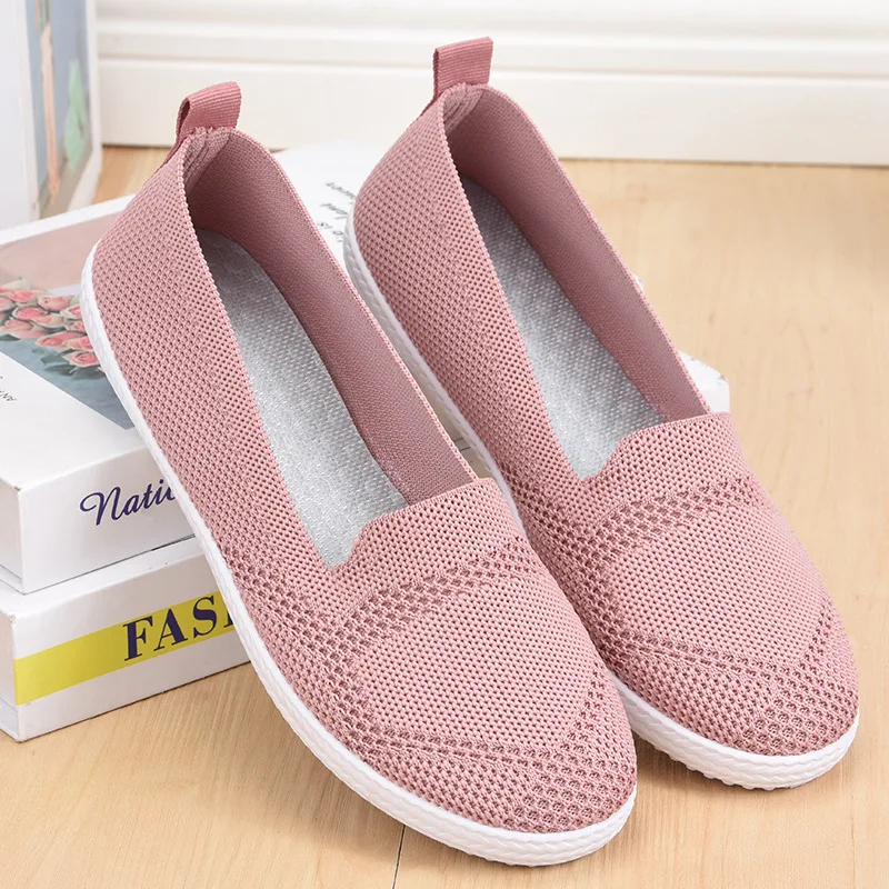 Кроссовки женские прогулочные, сетчатые дышащие, Вулканизированная плоская подошва, без шнуровки, повседневная легкая размера плюс