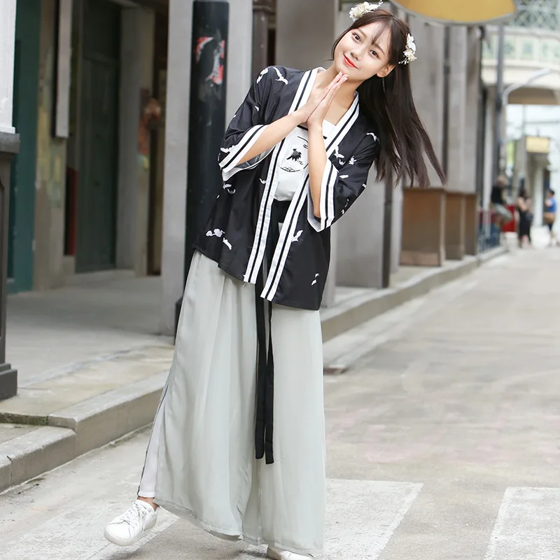 

Свободные широкие брюки в древнем стиле hanfu, женский кардиган в древнем стиле
