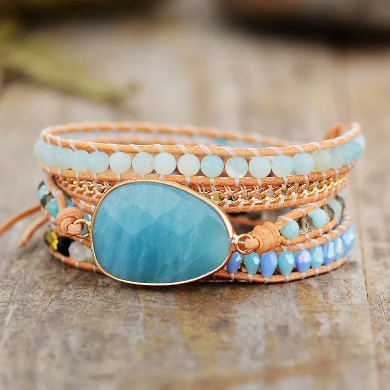 Exclusive Wrap Bracelets Jewelry Handmade Natural Stone Crystal Leather Bracelet Statement Cuff Bangles Gifts | Украшения и