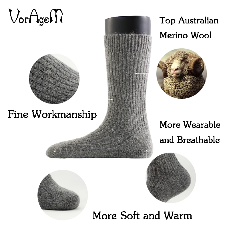 New Men's Super Thick Merino Wool Socks High Quality Big Size Men Wool Socks Soild Color Brand Winter Warm Wool Socks 3pair=1lot