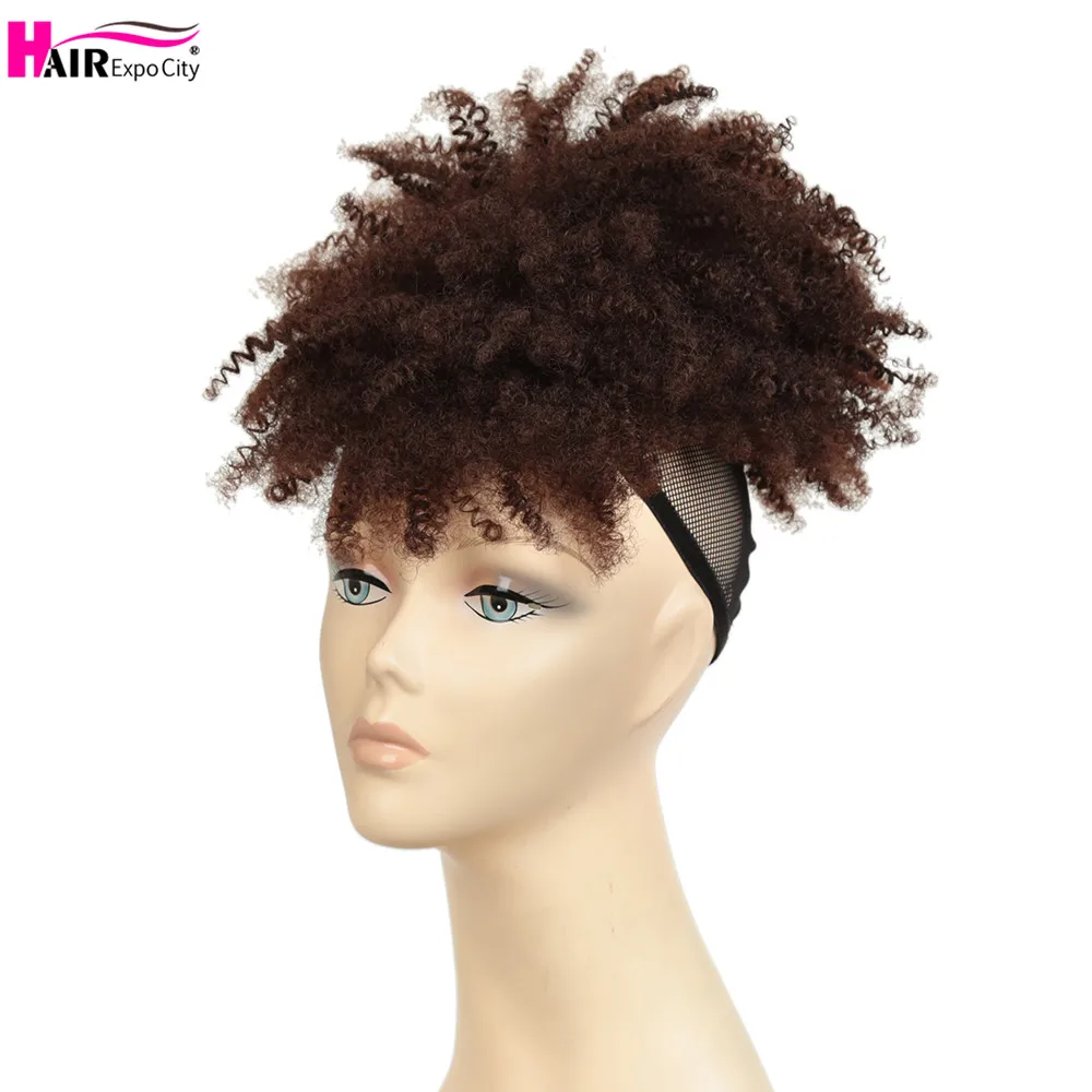 

Короткий кудрявый шиньон с челкой, пучок из синтетических волос, кулиска для конского хвоста, афро Пуховые Волосы для женщин, наращивание во...