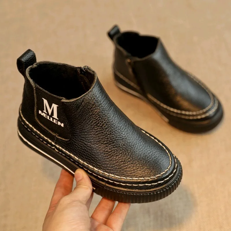 Зимние ботильоны детская обувь из натуральной воловьей кожи школьная зимняя