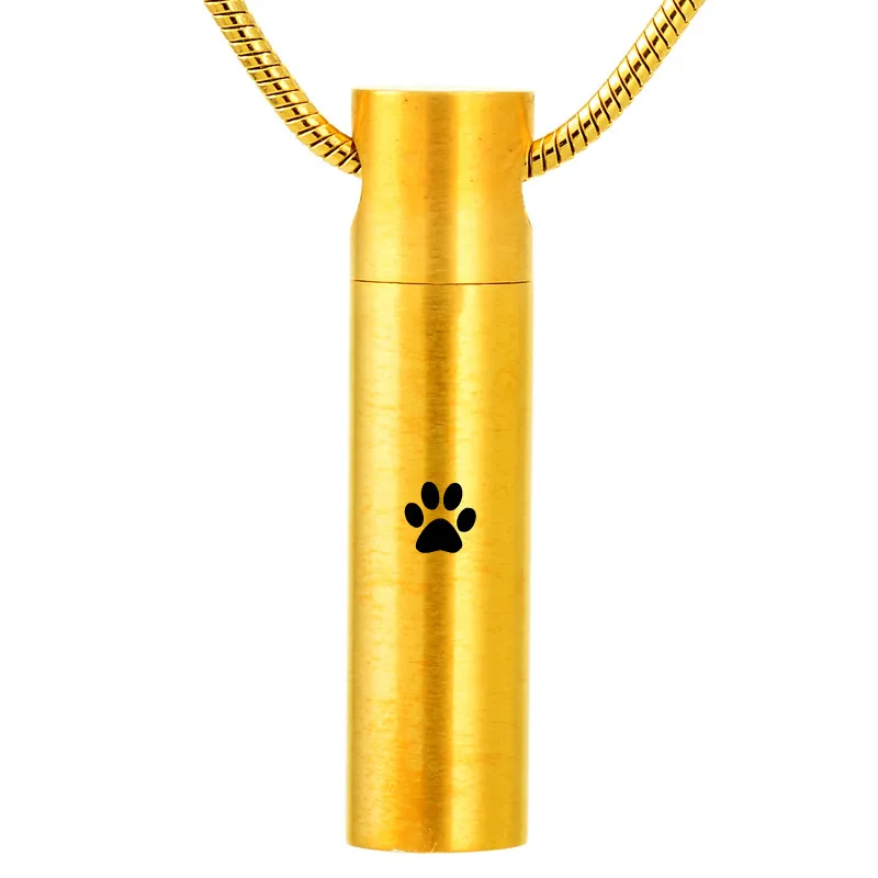 

Stainless Steel Cylinder Urn Pendant Necklaces for Ashes Dog Pet Paw Print-Cremation Jewelry Keepsake Memorial