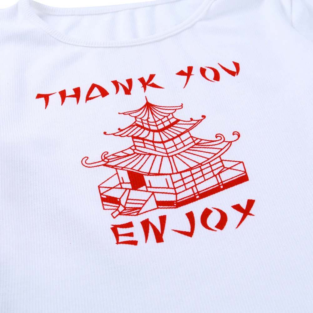 Женская футболка с длинным рукавом круглым вырезом и буквенным принтом|Футболки|