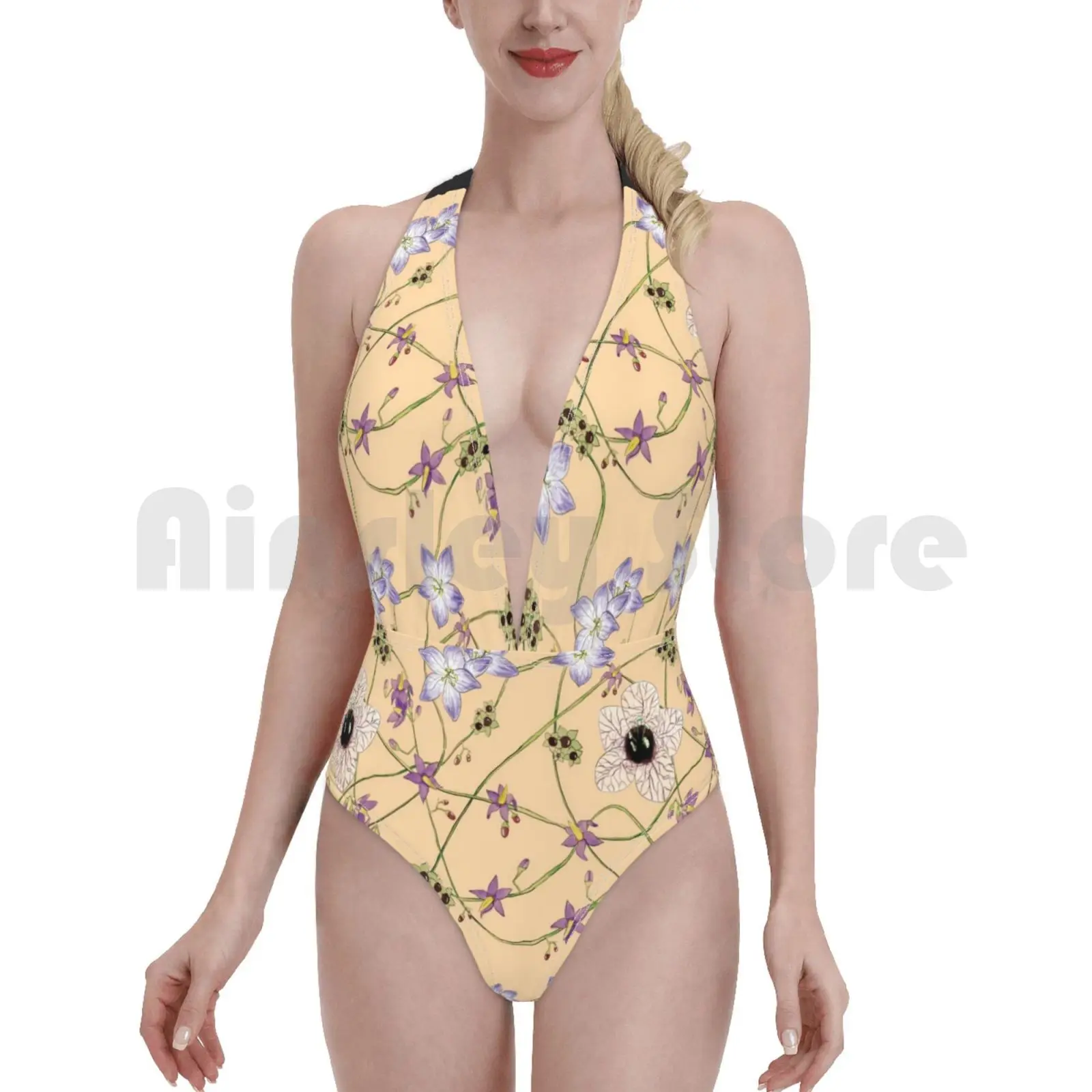 Слитный купальник с ядовитым рисунком бикини мягкой подкладкой темный оттенок