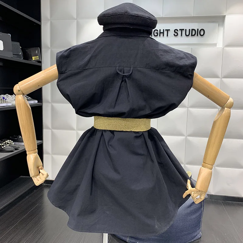 Женское однобортное платье ALPHALMODA без рукавов с поясом и карманами на весну