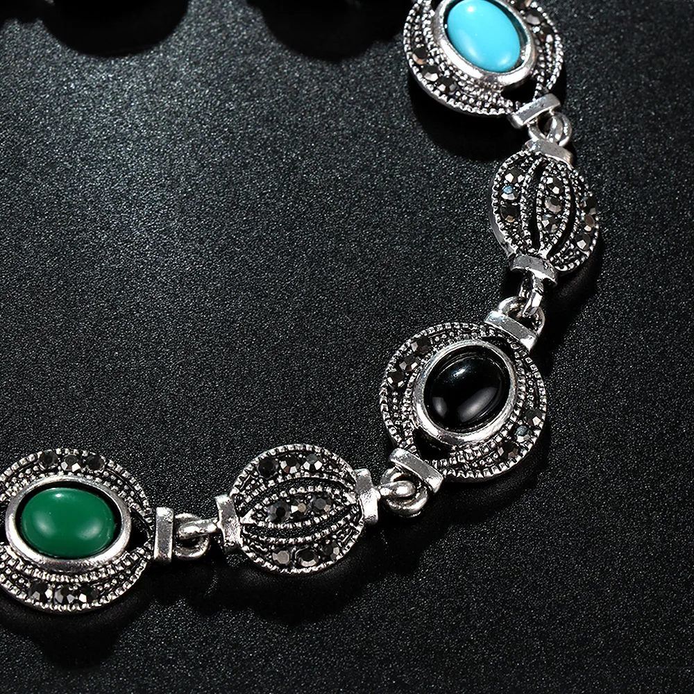Megin D посеребренный Ретро Цвет Камень Роскошный Циркон винтажный браслет в стиле