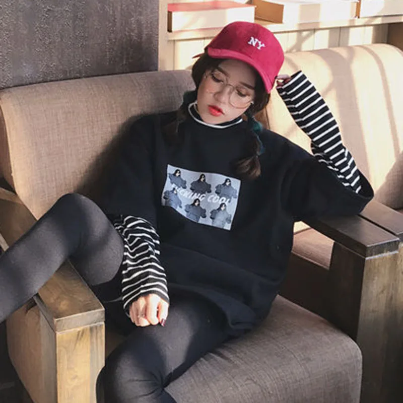 Oversized T-shirt y2k Printed Tshirt Harajuku Women's T Shirts aFake two utunno Tee Streetwear Tops Female T-shirts Clothes | Женская