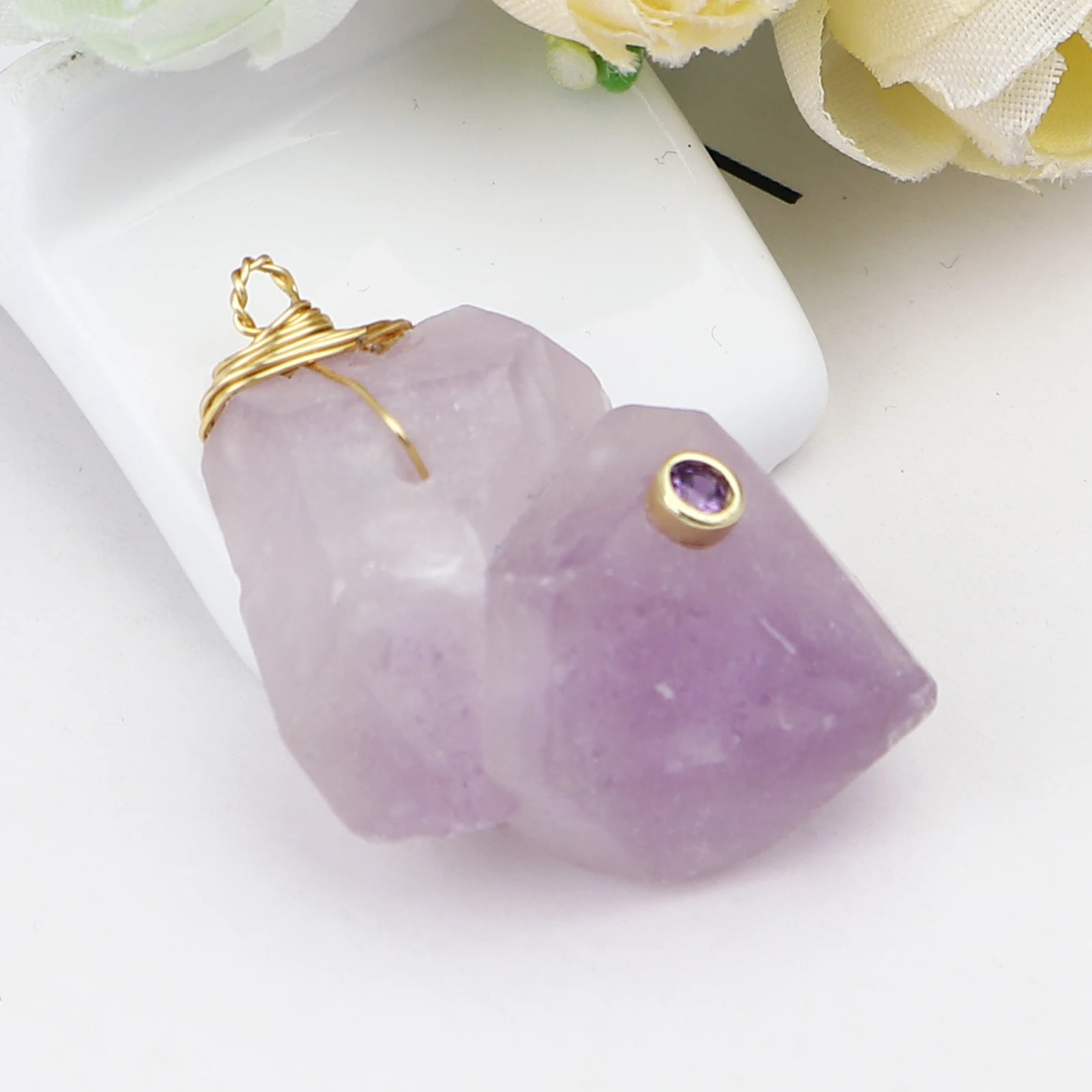 (Класс A) Подвески из меди и аметиста (натуральные) Позолоченные нестандартные
