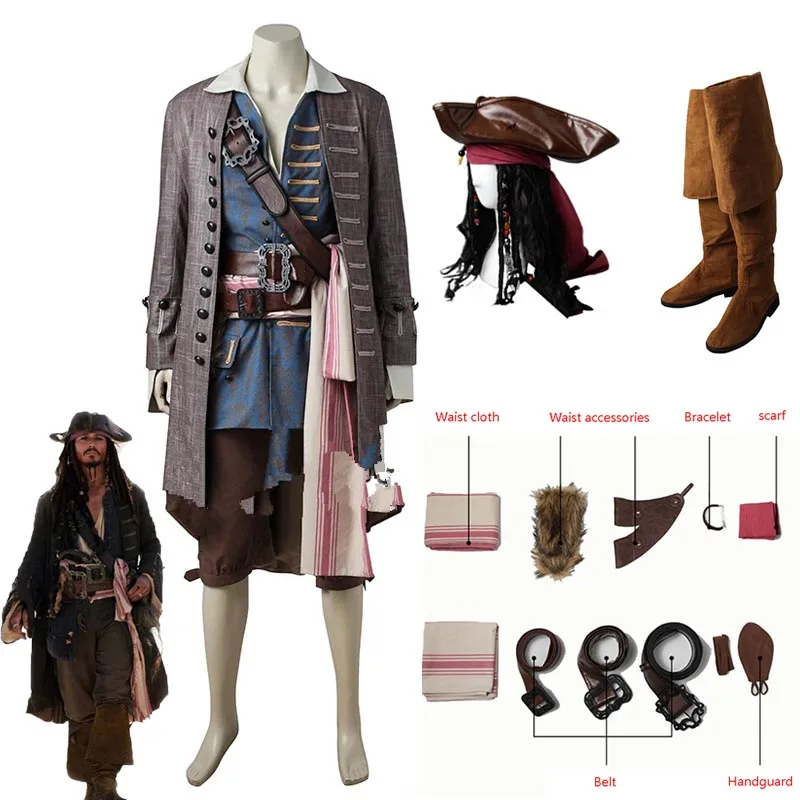 Костюм для косплея пиратов Джека Спарроу взрослых мужчин Хэллоуин woemn