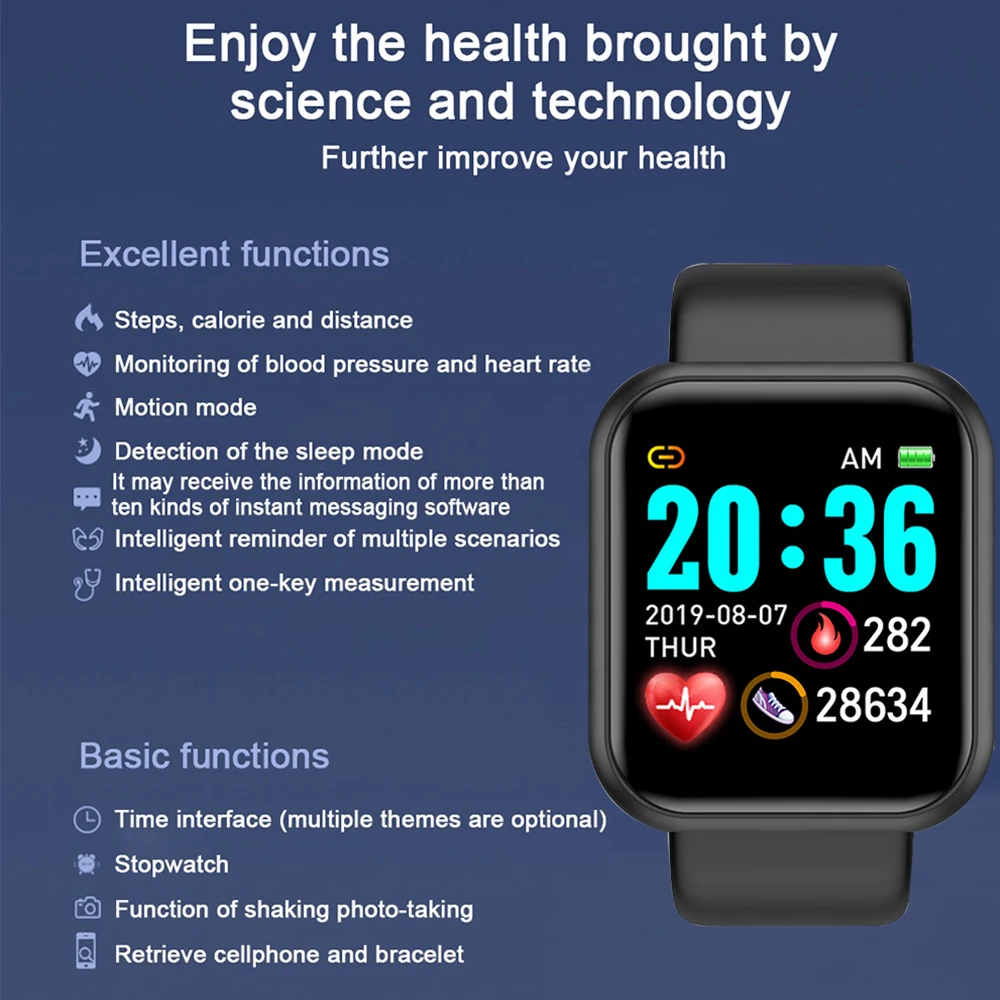 Fashion New Y68 Pro Sport Smart Watch Women Men Smartwatch Portable Electronics Heart Rate Fitness Tracker for apple Android IOS