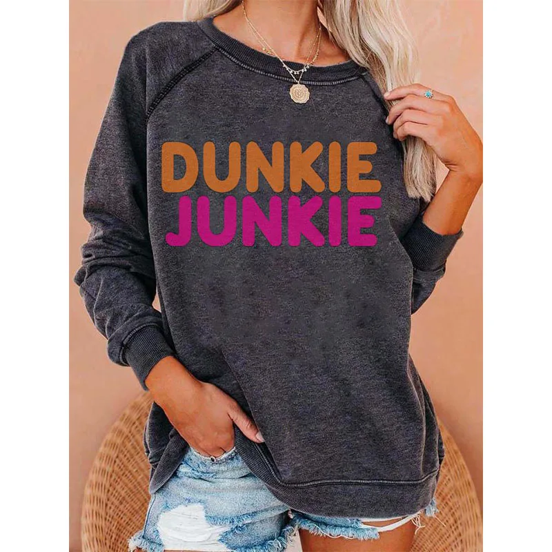

Grey Letter Print Plus Size Round Neck Girl Sweatshirt Loose Fashion Brand Design Pullover Fall 2020 Women