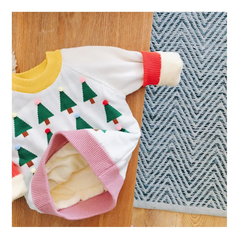 Tonytaobaby Winter Clothes New Children's Clothing White Christmas Tree Knit Sweater Baby Girl Sweater Christmas Sweater