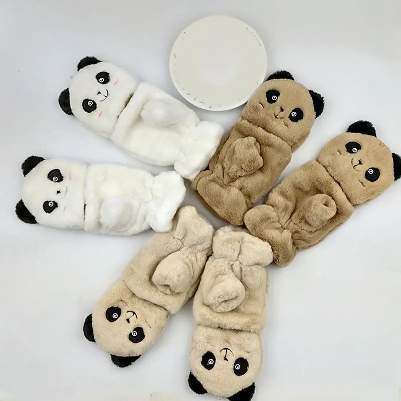 

Plush Fur Soft Fingerless Gloves Cartoon Panda Gloves Half Finger Flip Winter Warm Warm Thicken Mittens Gloves Cute Animals