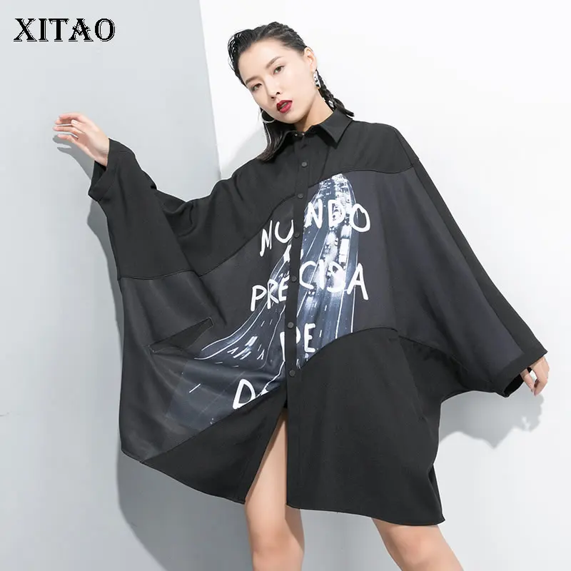 XITAO Tide с буквенным принтом рукав летучая мышь мини платье новое модное свободное