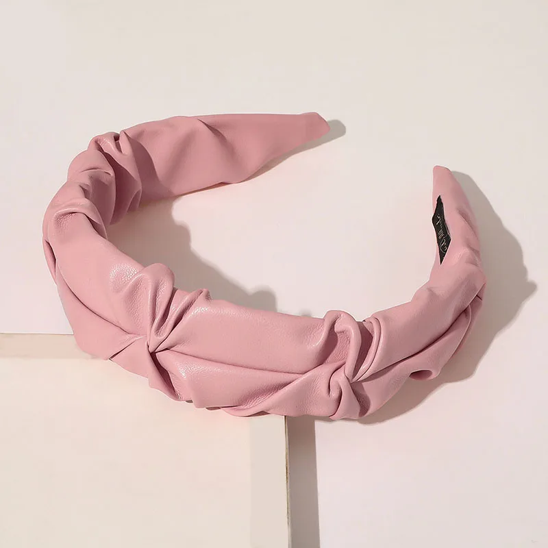 

PU Ruched Hair Hoops Solid Color Soft Headband For Women Girls Wide Side Head Hoop for Makeup Wash Face Casual Hairband