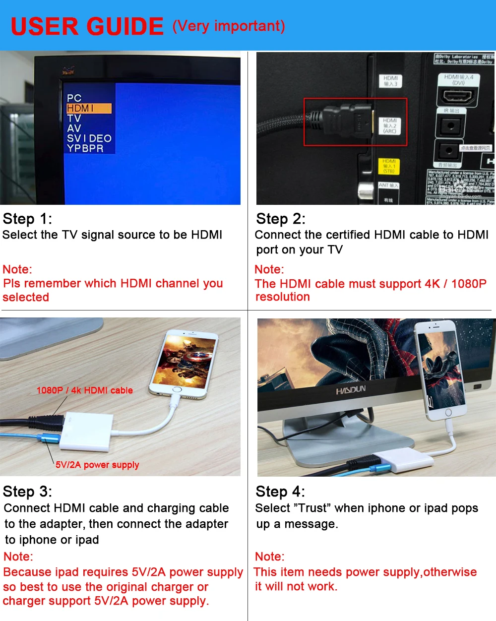 Lightning/HDMI совместимый 4K Цифровой AV адаптер iPhone к HDMI-кабелю для iPad X XR XS кабель
