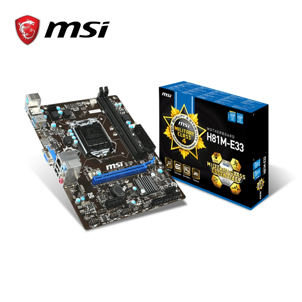 Новая материнская плата msi h81m-E33 lga1150 socket intel 2xddr3 ram SATAIII ssd USB 3,0 HDMI+ VGA PCI-E X16 плата для рабочего стола