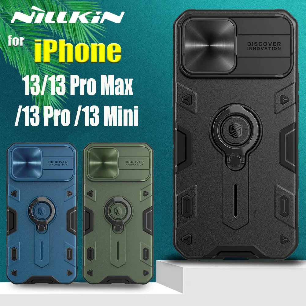 

For iPhone 13 /Pro /Max Case NILLKIN Slide Armor Metal Camera Protect Privacy Ring Kickstand Back Cover For Apple iPhone 3