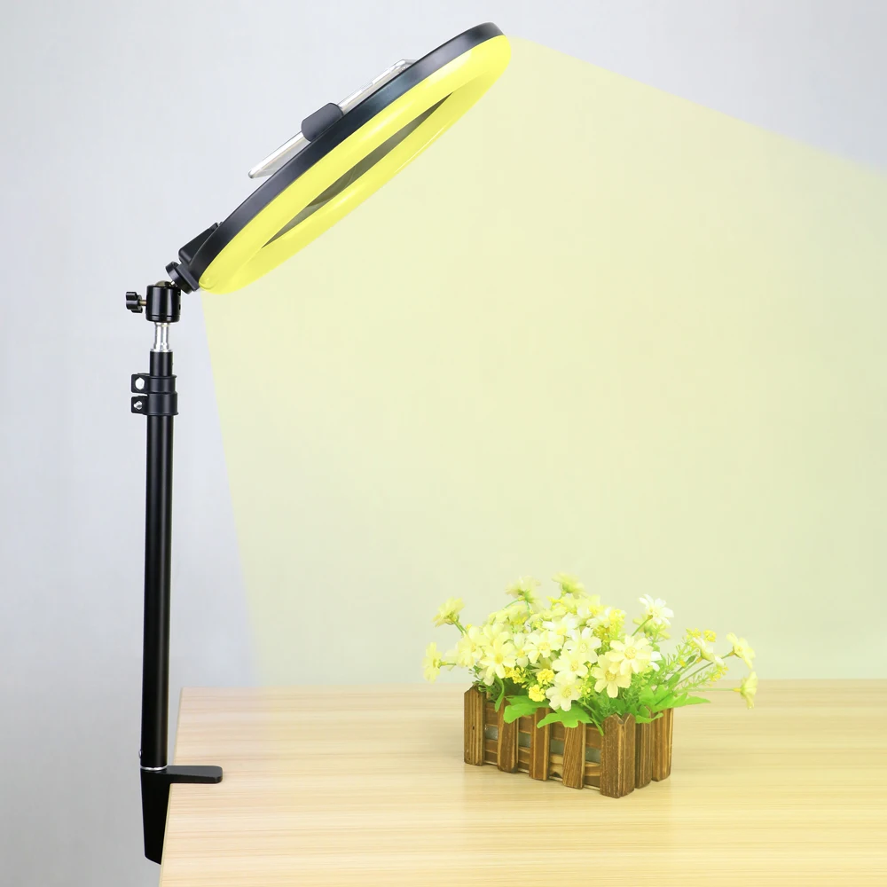 

Кольцевой светодиодный светильник для селфи, с креплением-моноподом, с зажимом для телефона