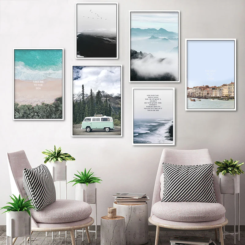 Картина HD в горном море скандинавский дорожный постер современный принт природа