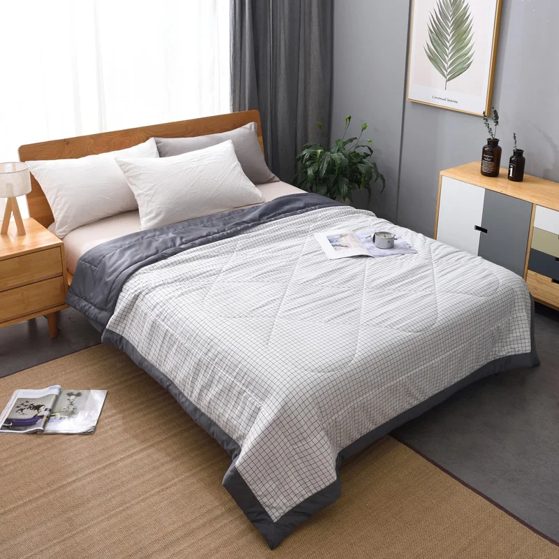 

Japanese Summer Quilt Comforter Classic Stripe Grid Washed Cotton Air Condition Patchwork Soft Blanket 150*200cm Home Textile