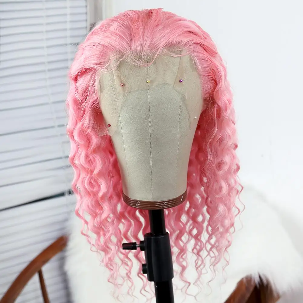 

Light Pink Short Bob Deep Curly Wigs Human Hair Pre Plucked Glueless Brazilian Virgin Hair 180 Density