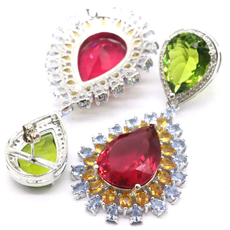 Женские серебряные серьги 60x28 мм Разноцветные длинные крупные тяжелые из серебра