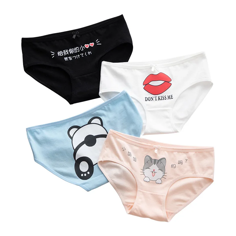Нижнее белье для женщин сексуальные трусики с принтом медведя кота хлопковые
