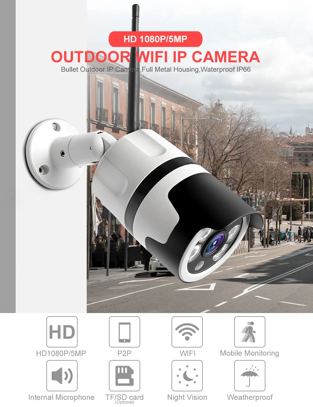 HD 1080P 5MP Bullet WiFi IP камера ONVIF беспроводная уличная камера ночного видения 20 м CCTV камера безопасности двухсторонняя аудио сигнализация P2P CamHi