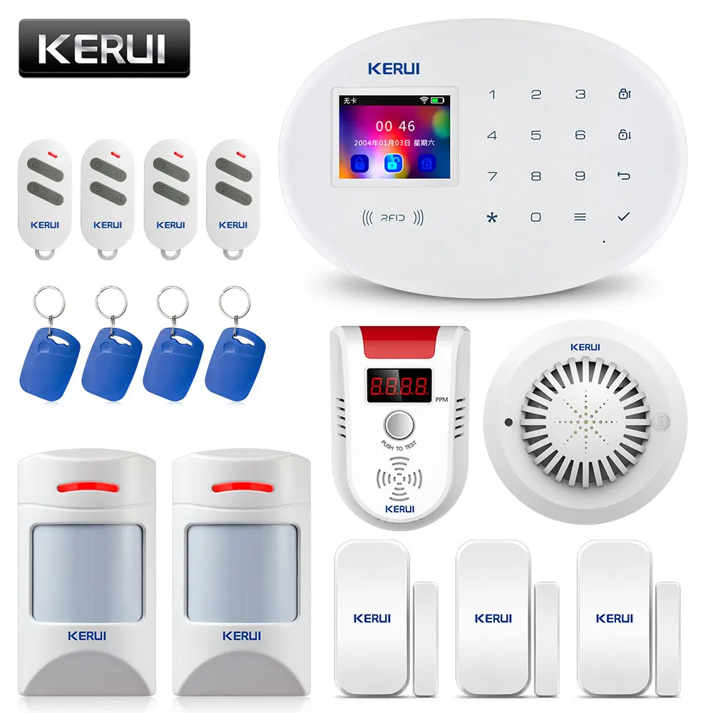 Умная домашняя сигнализация KERUI W20 Wi Fi GSM RFID датчик дыма воздуха и 2 4 дюймовый TFT