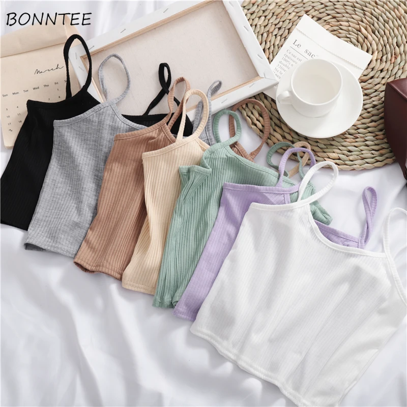 

Camisoles Women Sling New Summer Fashion All-match Soft Chic Crop Top Womens Casual Knitting Camis Breathable Slim High Street