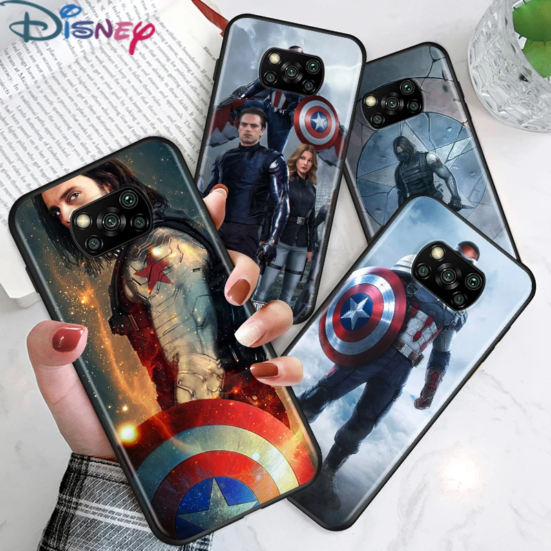 

Marvel Falcon Winter Soldier For Xiaomi Poco X3 NFC M3 M2 X2 F3 F2 Pro C3 F1 Mi Play Mix 3 A2 A1 6X 5X Black Phone Case Cover
