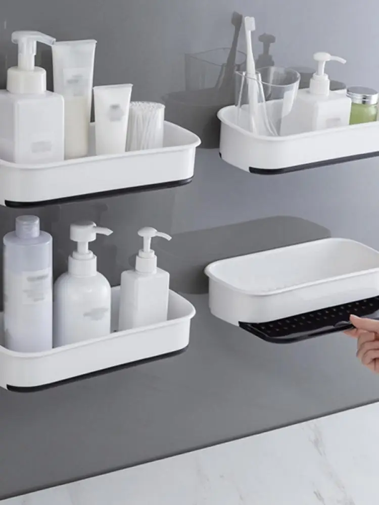 

Bathroom Storage Shelf No-Punch Portable Wall Mounted Storage Rack Household Bathroom Kitchen Supplies