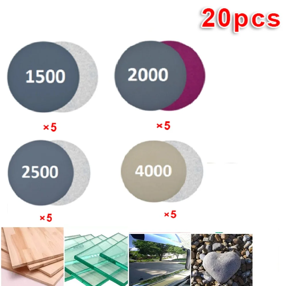 

20pcs Hook&Loop Wet Dry 1500 2000 2500 4000 Grit Sanding Discs Sandpaper Sanding Discs 20 * Sandpapers