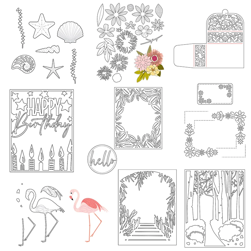 

Vintage Travel Suitcase Flamingo Flower Frame Birthday Border Summer Sea Metal Cutting Dies DIY Craft Card Making Scrapbooking
