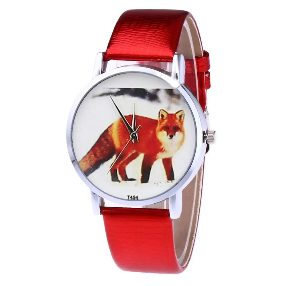Женские часы рисунок мультяшной лисы Ретро дизайн кожаный ремешок простой