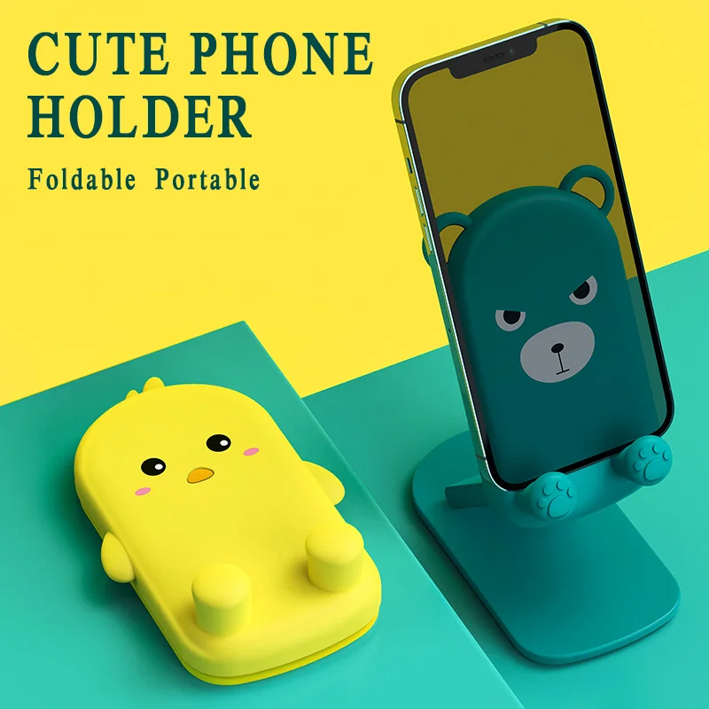 

Cute Foldable Cartoon Phone Holder for iPhone 13 12 X iPad Samsung Huawei XiaoMi Universal Desk Portable Lazy Mobile Phone Stand