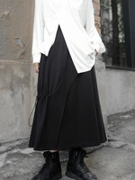 ladies half skirt autumn new black elastic waist loose drawstring design high waist a line skirt asymmetric skirt