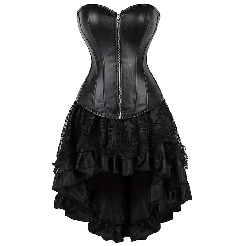 

Sapubonva Leather Corset Dress Steampunk Women Corset Top Blouse Bustier Sexy Zipper Style Exotic Lingerie Gotico Korset mujer