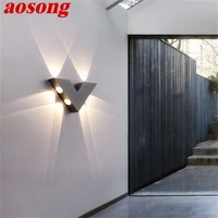 aosong wall sconce v shape outdoor creative light waterproof patio modern led lamp fixture for home
