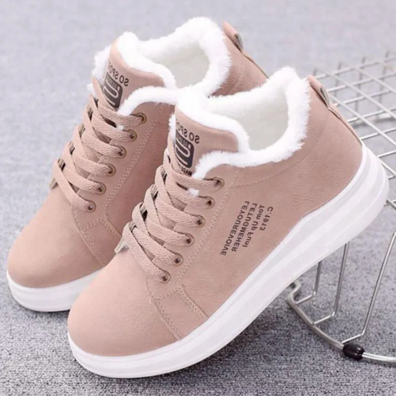 

2021 Winter Warm Women Shoes Fur Flock Casual Shoes Lace Up Fashion Lady Sneakers Platform Snow shoes Big Size