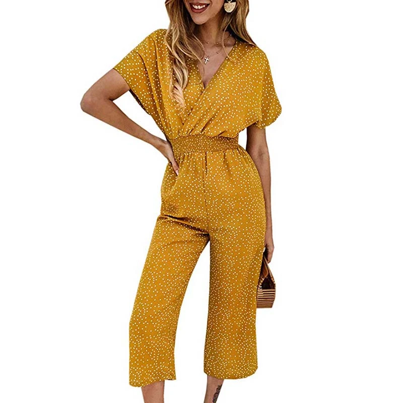 Женский комбинезон с коротким рукавом и V-образным вырезом | Женская одежда
