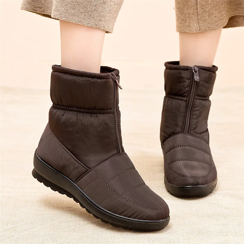 ZZPOHE/женские ботинки г. Новые водонепроницаемые теплые зимние ботильоны женская теплая Повседневная обувь на меху женская обувь на молнии размера плюс обувь для мам - Цвет: brown