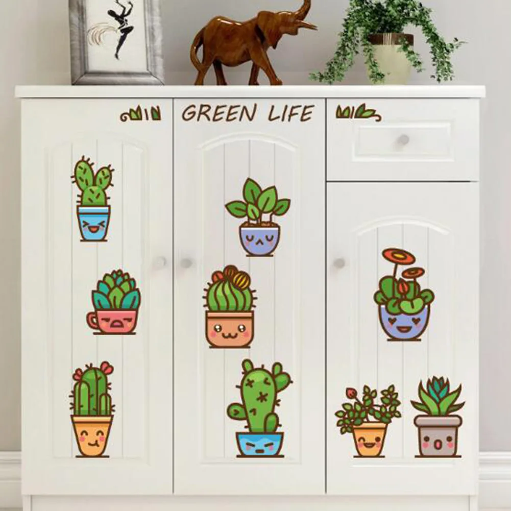 2018 настенные наклейки в виде кактуса цветов и горшков детские обои с милыми